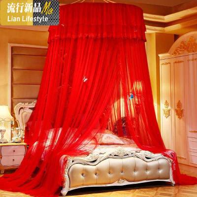 家用免安装宫廷吊顶蚊帐公主风圆密1.5m1.8m三开床幔吊帐LH 三维工匠