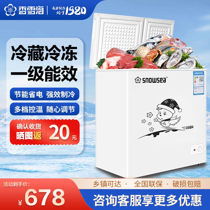 香雪海 168升 冰柜小型家用 一级能效 冰柜 冷柜家用顶开门 卧式冷柜冷冻冷藏转换 双温柜 BCD-168A