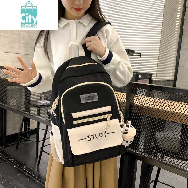 bangdou初一女生初中生书包女2023年新款女孩轻便大容量高颜值黑色