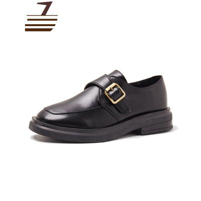 尗卡2020新款英伦小皮鞋女低跟方头厚底单鞋百搭一脚蹬工作平底鞋