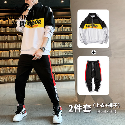 富贵鸟卫衣套装男2021春季新款潮青少年初中高中学生帅气休闲运动两件套