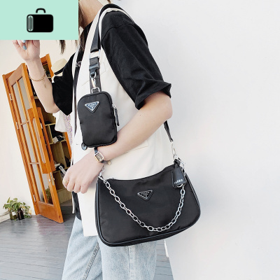 包包女2020新款时尚链条单肩斜挎包ins百搭网红三合一腋下包女NEW LAKE 黑色大号加强版女士单肩包