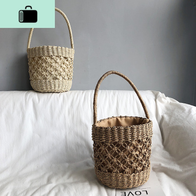 盘花编织包女包编包手提水桶包海边度假夏天沙滩包圆筒小包包潮NEW LAKE女士单肩包