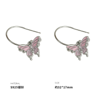 925纯银粉蝴蝶少女心耳钉女耳环耳饰银针小众ins风礼物新款
