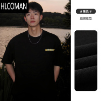 HLCOMAN美式短袖t恤男夏季2025新款冰丝黑色高街宽松男款衣服潮