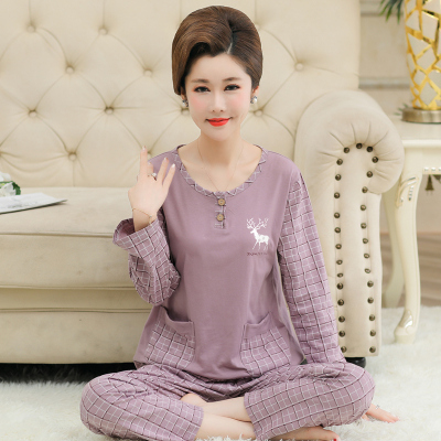 可莉允妈妈睡衣女春秋季棉中年中老年人秋冬家居服套装棉长袖加大码睡衣