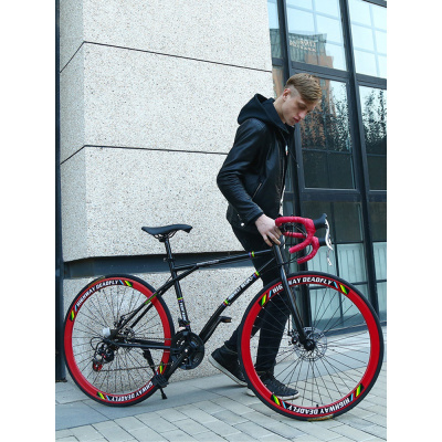 死飞变速自行车实心胎活飞单车弯把公路赛车双碟刹26寸学生男女