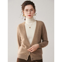 秋冬新款假两件堆堆领时尚纯色山羊绒衫女士针织打底衫毛衣外穿