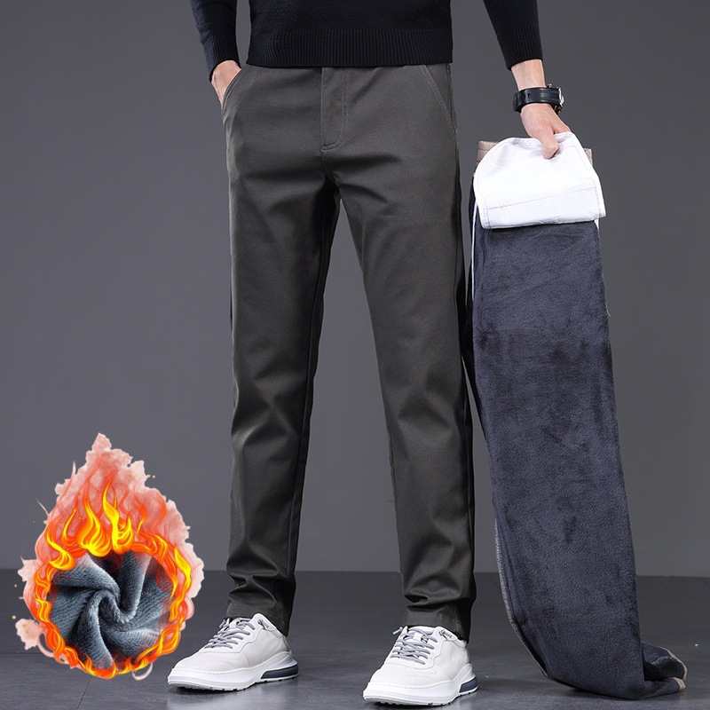 秋冬季新款加绒厚款直筒百搭轻商务休闲潮流休闲男长裤子高奢质感
