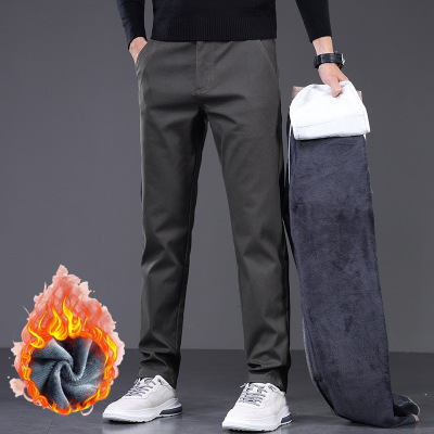 秋冬季新款加绒厚款直筒百搭轻商务休闲潮流休闲男长裤子高奢质感