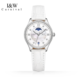 瑞士I&W CARNIVAL爱沃驰手表自动机械表女士新款防水星期日历腕表时尚潮流镶钻气质女表582L