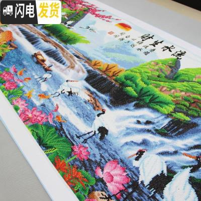 三维工匠钻石画2019新款满钻大幅客厅流水生财山水贴砖自己 [满钻]152*76cm[炫彩魔方AB钻][全部贴]多十字绣