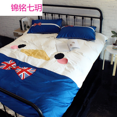 锦铭七玥卡通贴布绣长绒棉样板房儿童房全棉四件套1.8刺绣被套纺