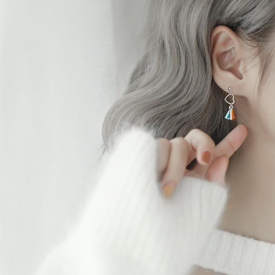 s925纯银针爱心耳环女彩色玻璃流苏耳钉2024新款潮气质冷淡风耳坠送女朋友老婆情人节七夕生日礼物