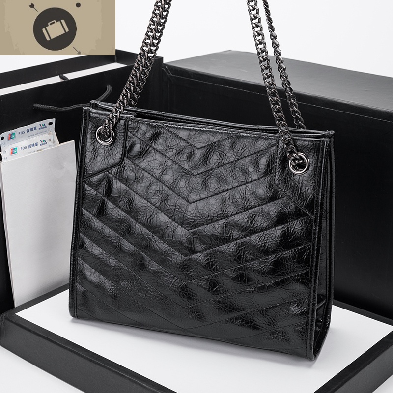 2020新款杨树林niki褶皱链条包真皮大容量单肩斜跨手提托特包包女 艾