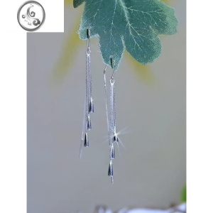 JiMi2023新款潮气质长款流苏水滴耳坠耳线女银银针耳环简约显脸瘦耳饰 银色水滴流苏耳线