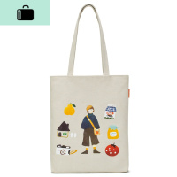 日韩帆布包卡通布袋包女单肩大包学生上课手提袋日系文艺帆布袋潮NEW LAKE 米白色女士单肩包