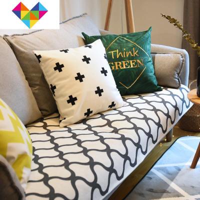 定做秋冬北欧沙发垫简约现代布艺巾四季通用坐垫防滑套垫子罩格调白底格调90*90cm御蓝锦