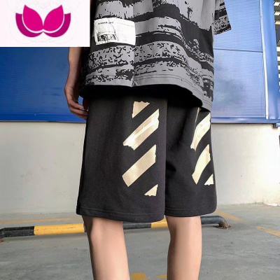七斓炸街嘻哈笑脸印花短裤加肥大码男潮牌ins宽松直筒沙滩运动五分裤