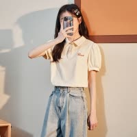 [1.5折价37元]唐狮新款短袖polo衫女夏季纯棉打底t恤泡泡袖内搭减龄上衣ins
