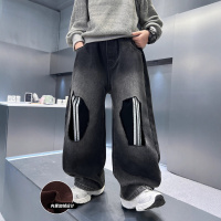 男童加绒牛仔裤秋冬新款宽松男孩长裤冬季潮酷儿童裤子一体绒