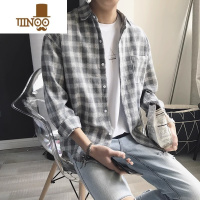 YANXU格子长袖衬衫男潮牌ins日系潮流痞帅衬衣男士港风宽松上衣
