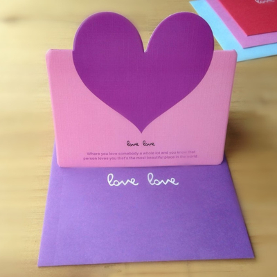 祝福小卡片心形卡生日婚礼新年情人节贺卡-16张粉底紫心love款（带信封）