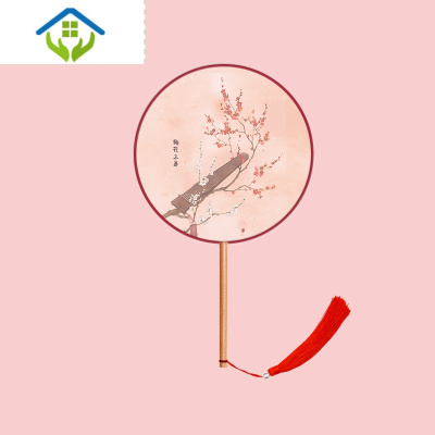 御蓝锦半透长柄团扇儿童古风扇子夏舞蹈女中国风汉服旗袍古装刺绣小圆扇03梅花弄（半透丝制）