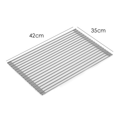 折叠硅胶沥水架水槽卷帘可卷可折叠水池不锈钢硅胶置物架沥水篮收纳层架科林清短款(42*35cm)