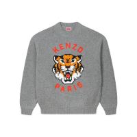 高田贤三(Kenzo)运动长袖毛衣男圆领羊毛棉混纺老虎图案休闲套头