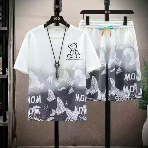 夏季薄款运动套装男士数码印花熊休闲短袖短裤两件套