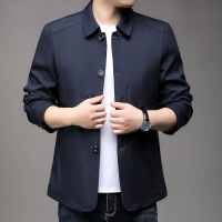 夹克男秋季新款中年爸爸商务休闲翻领单排扣男士外套
