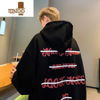 YANXU连帽卫衣男秋季美式潮牌印花青少年百搭潮流宽松休闲外套上衣