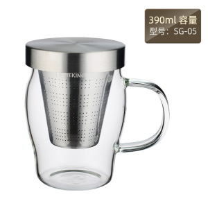 KAMJOVE/金灶明尊 玻璃茶杯办公室个人杯高硼硅玻璃杯带把手花茶杯食品级304不锈钢过滤耐热泡茶杯家用水杯茶具养生杯