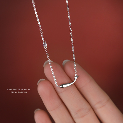 新中式国潮锦鲤项链女s999纯银小众设计百搭简约足银锁骨链代发送女朋友老婆情人节七夕生日礼物