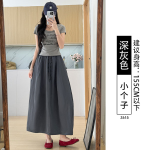 灰色工装半身裙女2026新款夏季大码a字伞裙显瘦小个子花苞裙半裙
