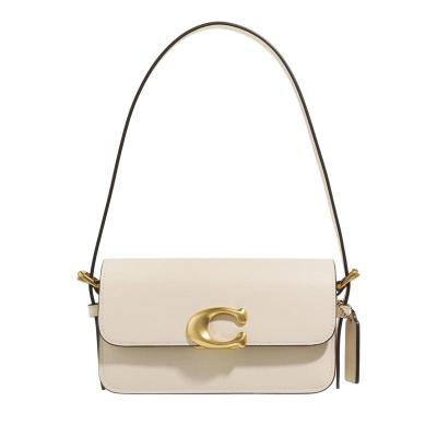 COACH女式简约轻便斜挎包奶油色皮质金属装饰大容量