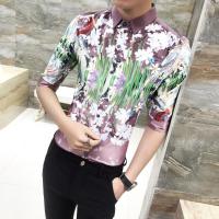 夏季新款型师时尚花七分袖衬衫男潮流个性印花短袖衬衣中袖寸衫