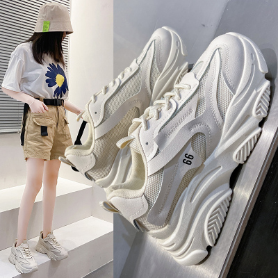 跨洋(KUAYANG)2021夏季女鞋子女士低帮鞋圆头单鞋女户外运动鞋跑步鞋女书舒适网面鞋女ins老爹鞋女小白鞋V