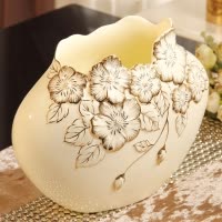 陶瓷三件套摆件家居客厅装饰品餐桌插花花器创意简约现代花瓶 三维工匠 花瓶三件套[带4束乳白色花]