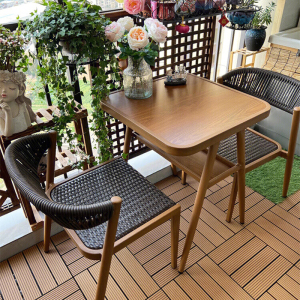 紫叶阳台小桌椅休闲藤椅三件套组合小户型看书网红一桌两椅茶桌椅 棕木纹【1桌2椅】铝合金