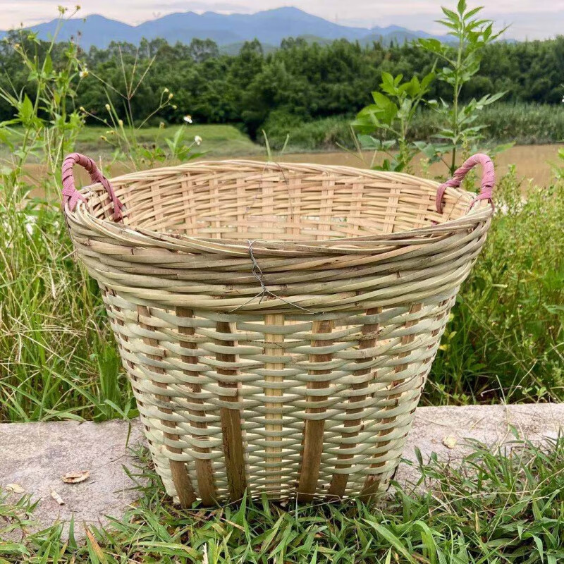 竹编制品竹篓竹青荔枝龙眼水果筐杂物垃箩筐圾竹子编织竹篼簸箕框 直径42高度35底部20厘米