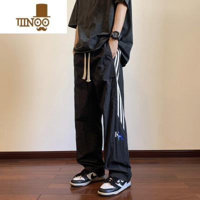 YANXU条纹裤子男款夏季薄款潮牌男士运动裤美式宽松直筒男生休闲长裤