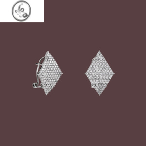 JiMi几何菱形满钻时尚气质简约百搭耳钉耳扣女水晶超闪锆石设计感耳饰 银色