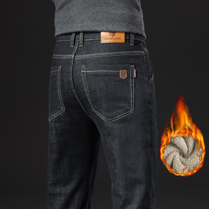 冬季加绒牛仔裤男品质宽松直筒舒适男裤中年爸爸男士高腰裤子