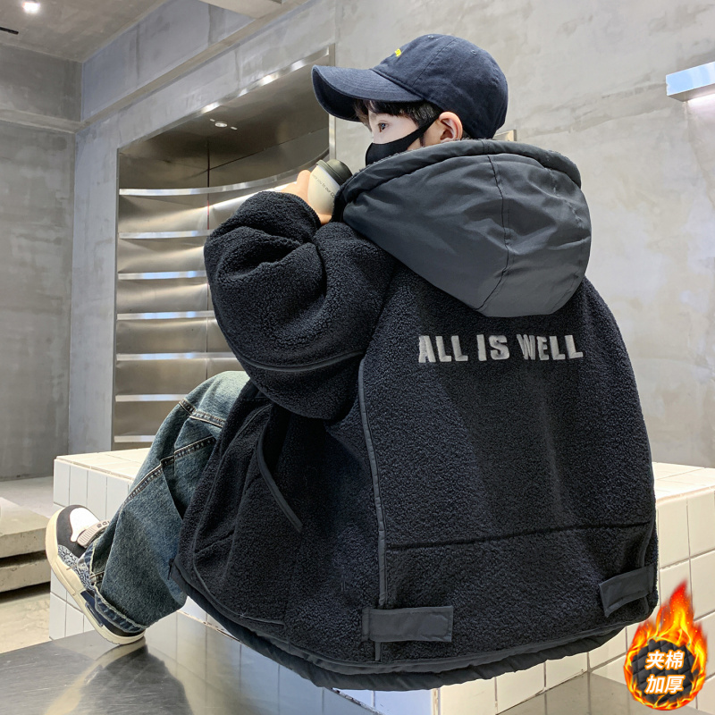 男童冬装夹棉外套新款儿童秋冬季中大童男孩加厚羊羔绒毛毛衣