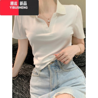 YIBUSHENGpolo领短袖t恤女季2024新款机能风辣妹修身显瘦正肩短款上衣服
