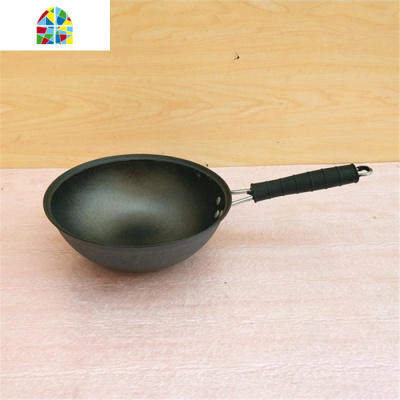 老式铸铁不沾无涂层生铁宝宝辅食锅奶锅家用单人小炒锅迷你小铁锅 FENGHOU 32cm平底把手颜色随机