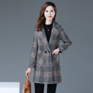 迪鲁奥（DILUAO)秋装2021年冬新款女士气质毛呢大衣中年外套女妈妈装上衣长款 卡其 XL(建议80-100斤左右)