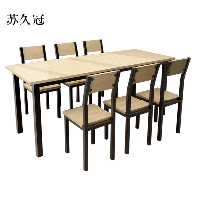 苏久冠餐饮快餐小吃店餐桌椅组合长方形饭店奶茶店桌木色6人桌1800*600*750[含椅]